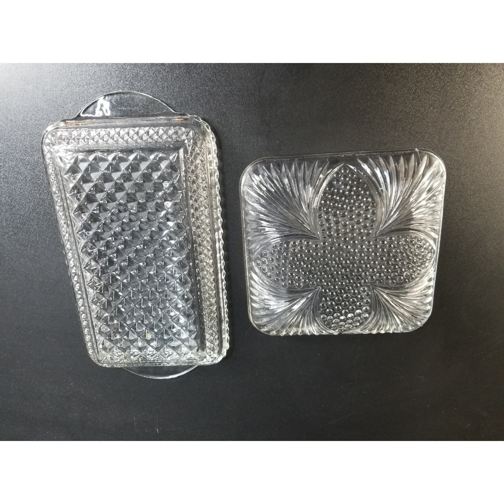 Wexford Anchor Hocking Glass Tray Vintage‎ Diamond Pattern And Candy Dish